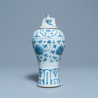 A Chinese blue and white 'meiping' vase and cover, Ming